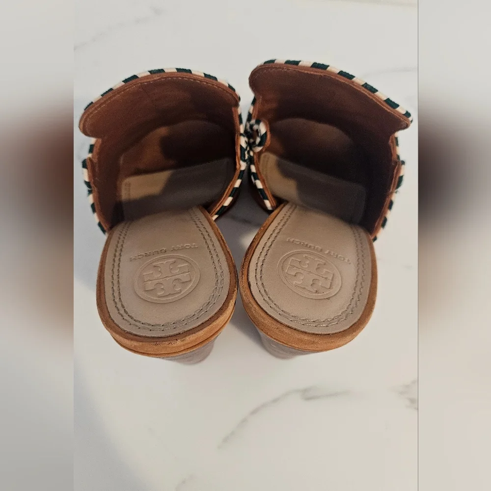 Tory Burch Palisade Embroidered Brown Mule Heels - Picture 6 of 9